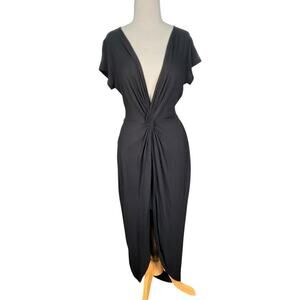 Roller Coster Mini Skirt Long Drappy Midi Dress Size Large Short Sleeve V-Neck